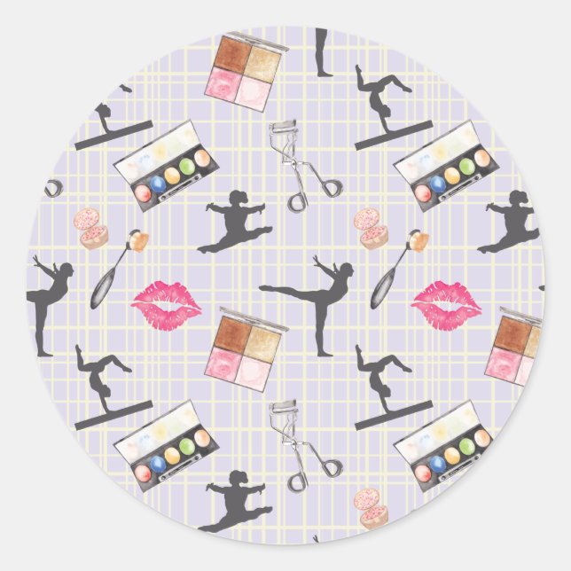 Girls Gymnastics - Girly Makeup Runder Aufkleber (Vorderseite)