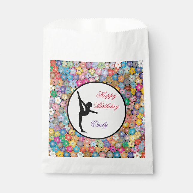 Girls Gymnastics Happy Birthday Favor Bags Geschenktütchen (Vorderseite)