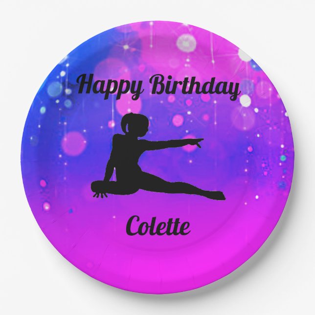 Girls Gymnastics Happy Birthday Paper Tellers Pappteller (Vorderseite)