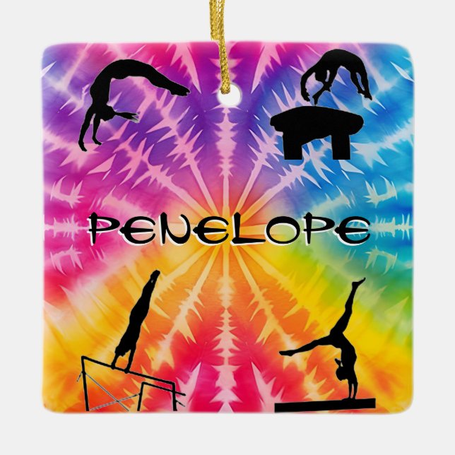 Girls Gymnastics Rainbow Krawatte Dye Keramikornament (Vorderseite)