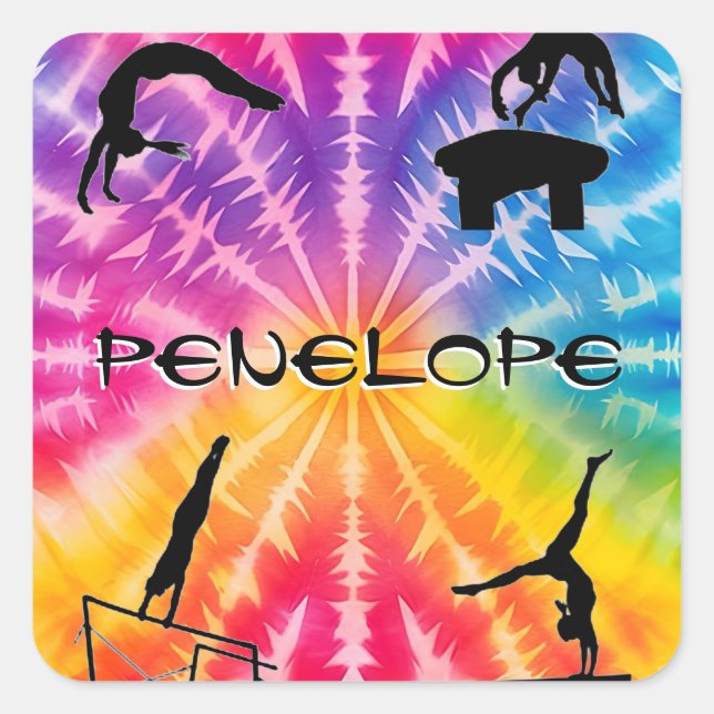 Girls Gymnastics Rainbow Krawatte Dye Quadratischer Aufkleber (Vorderseite)