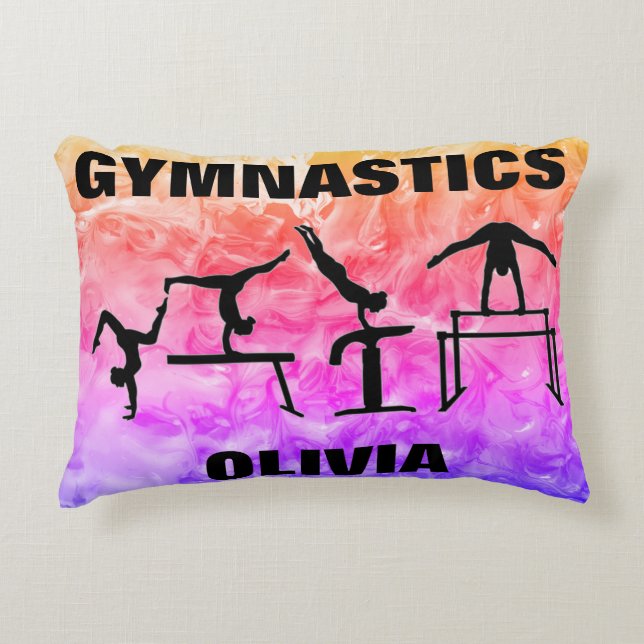 Girls Gymnastics Rainbow Wirbel Dekokissen (Vorderseite)
