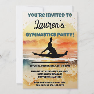 Girls Gymnastics Sunset Beach Geburtstag Einladung