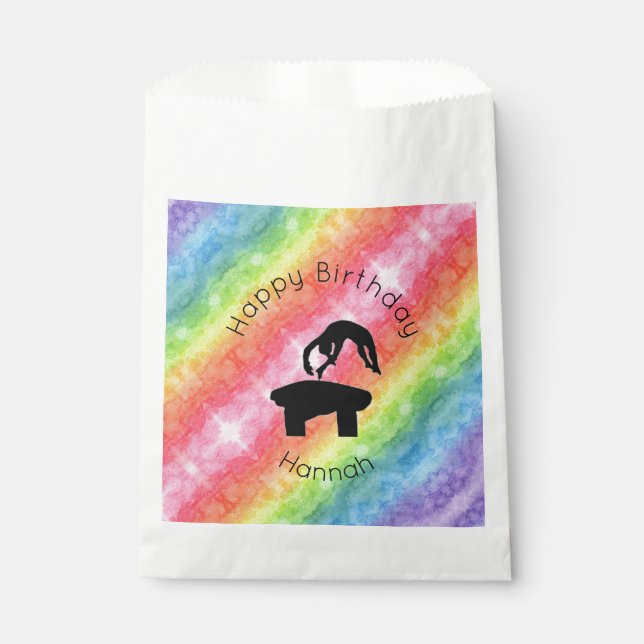 Girls Gymnastics Vault "Happy Birthday" Regenbogen Geschenktütchen (Vorderseite)