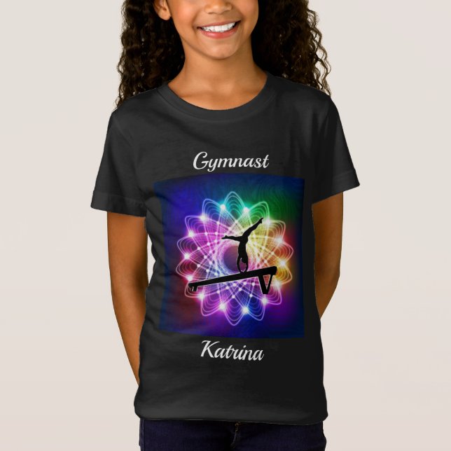 Girls Gymnastik Balance Beam Personalisierter T -  T-Shirt (Vorderseite)