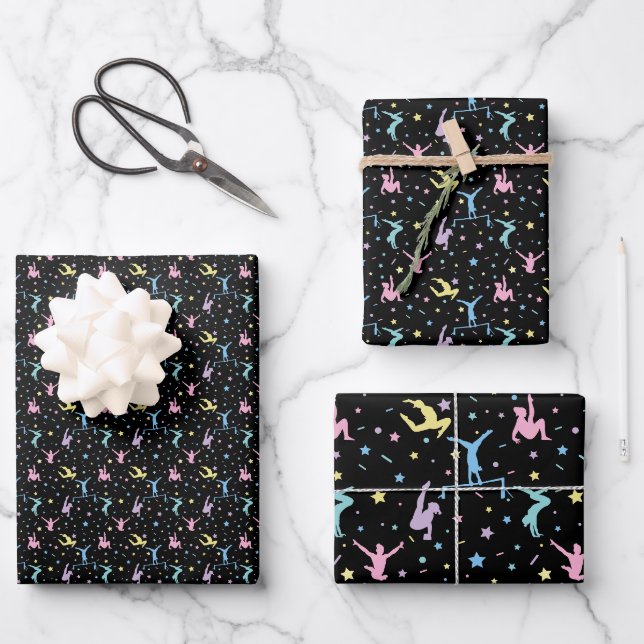 Girls Gymnastik Frauenturnen mit Sternen Geschenkpapier Set (Vorderseite)