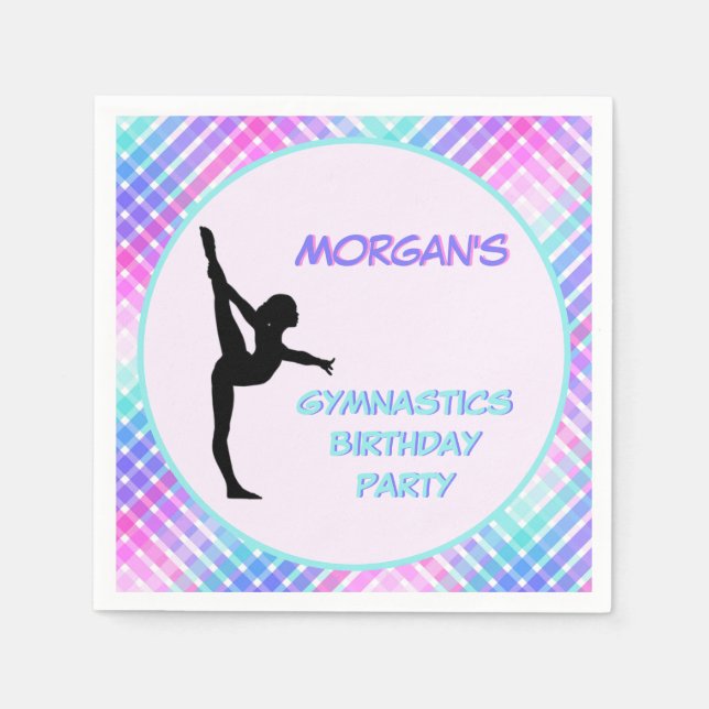 Girls Gymnastik Geburtstag Hübsche Pastel Kariert Serviette (Vorderseite)