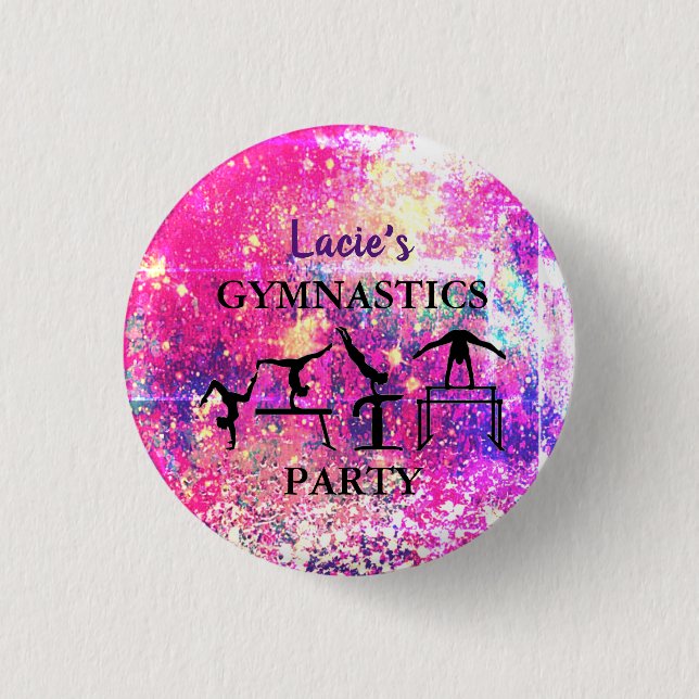 Girls Gymnastik Geburtstag Rustikale Sparkle Custo Button (Vorderseite)