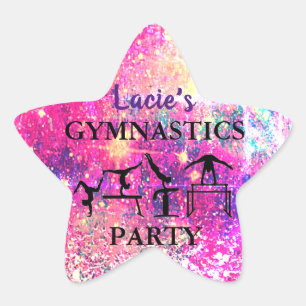 Girls Gymnastik Geburtstag Rustikale Sparkle Custo Stern-Aufkleber