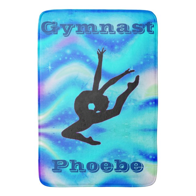Girls Gymnastik Leap Custom Blue Bath Mat Badematte (Vorderseite Vertikal)