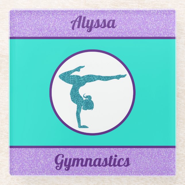 Girls Gymnastik Lila / Türkis Untersetzer (Vorderseite)