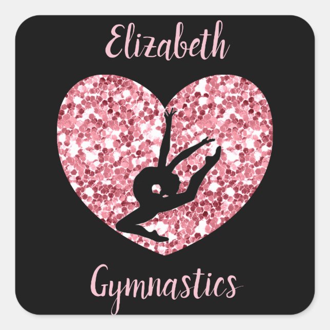 Girls Gymnastik Rose Gold Personalisiert Quadratischer Aufkleber (Vorderseite)