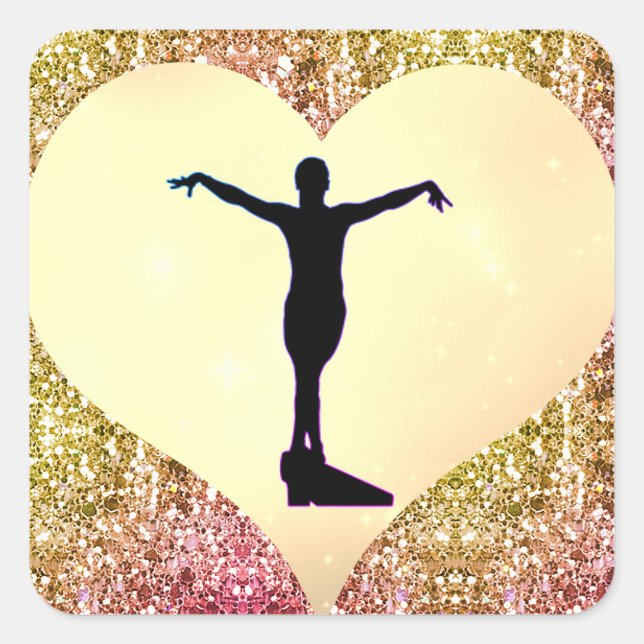Girls Gymnastik Rustikales Glam Sparkle Quadratischer Aufkleber (Vorderseite)