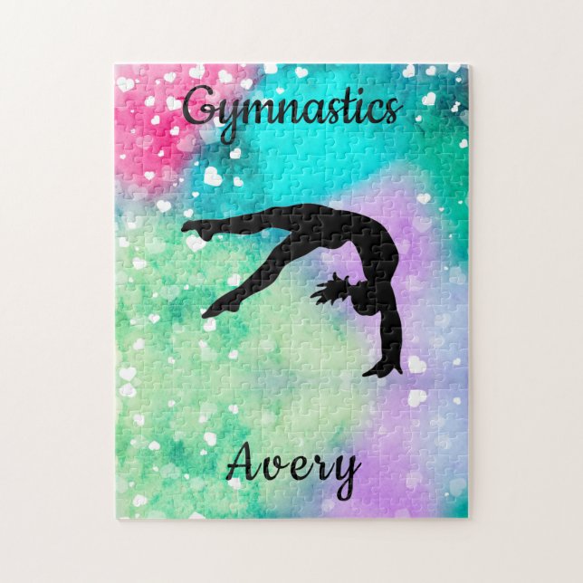 Girls Gymnastik Wasserfarbe mit schwebenden Herzen (Vertikal)