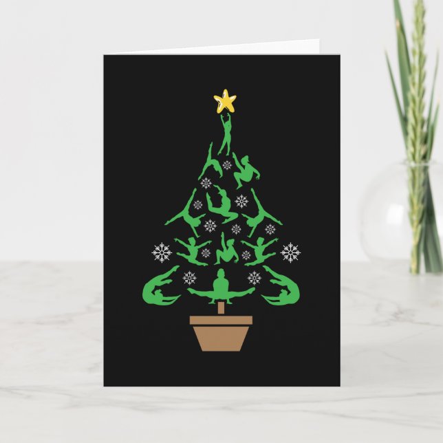 Girls Gymnastik Weihnachtsbaum Karte (Vorderseite)
