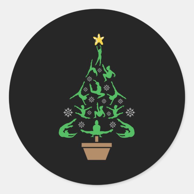 Girls Gymnastik Weihnachtsbaum Runder Aufkleber (Vorderseite)