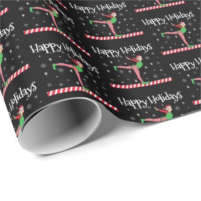 Girls Gymnastik Weihnachtself Geschenkpapier (Rolleneckpunkt)