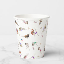 Girls Gymnastik White Birthday Party Paper Cups
