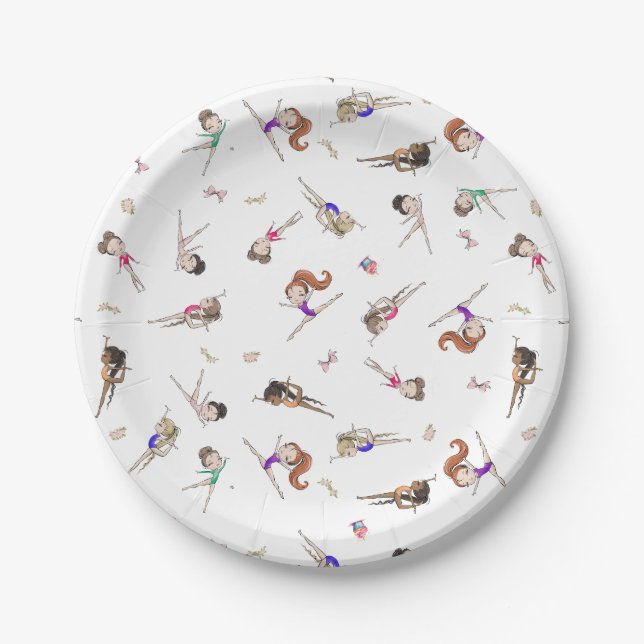 Girls Gymnastik White Birthday Party Pappteller (Vorderseite)