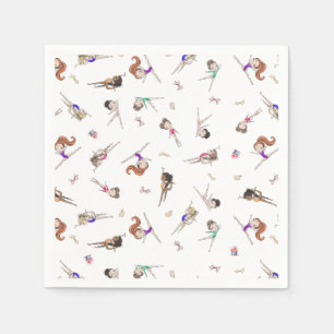 Girls Gymnastik White Birthday Party Serviette