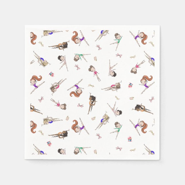 Girls Gymnastik White Birthday Party Serviette (Vorderseite)
