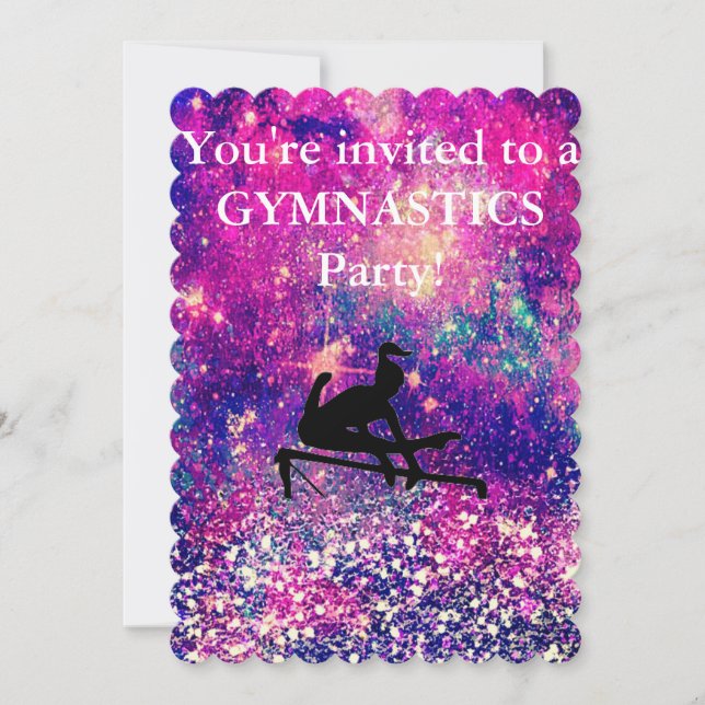 Girls Gymnastique Anniversaire Fête Invitation per (Devant)