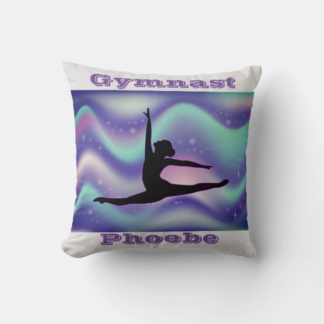 Girls Gymnastique Grey Violet Coussin avec son nom (Recto)