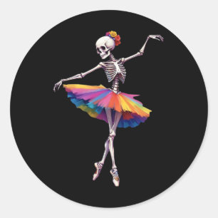 Girls Halloween Dancing Skeleton Rainbow Lle Runder Aufkleber