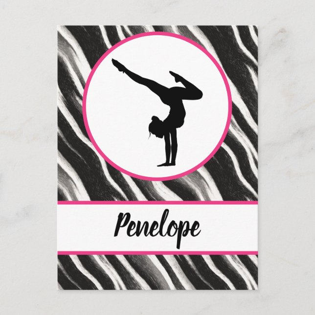 Girls Handstand Zebra Print Imitate Fur Postkarte (Vorderseite)