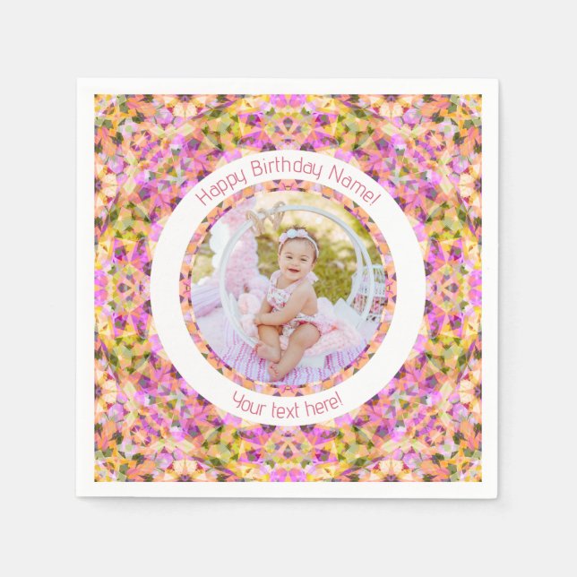 Girls Happy Birthday Summer Pink Star Custom Age Serviette (Vorderseite)