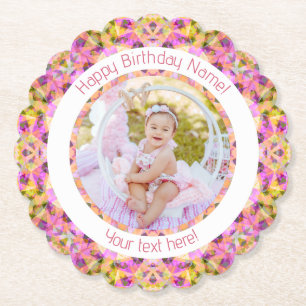 Girls Happy Birthday Summer Pink Star Custom Age Untersetzer
