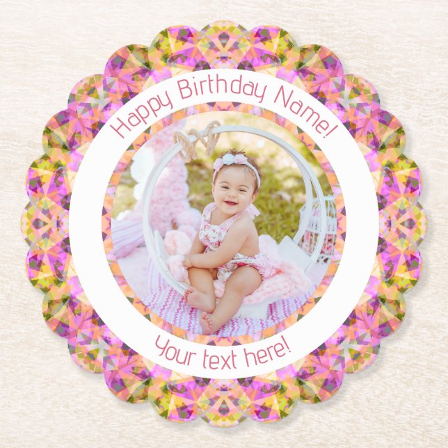 Girls Happy Birthday Summer Pink Star Custom Age Untersetzer (Vorderseite)