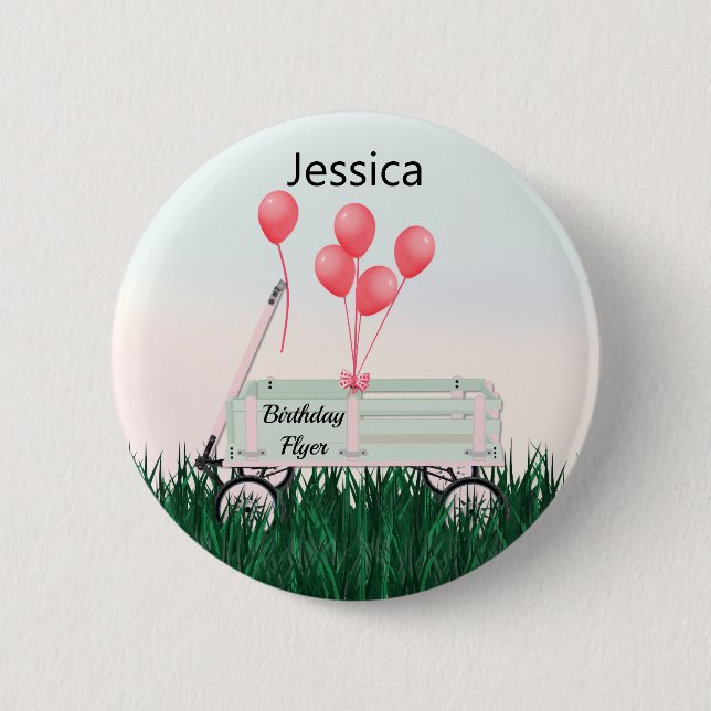 Girl's Happy Birthday Wagon Button Button (Vorderseite)