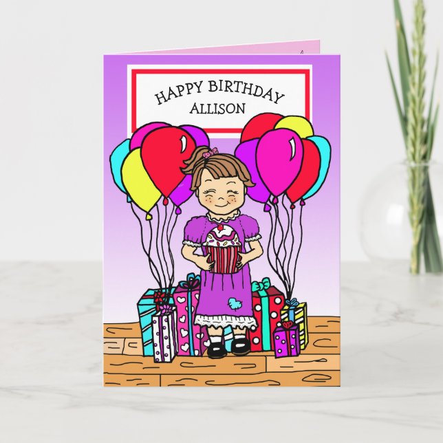 Girl's Happy Geburtstag Karte (Vorderseite)