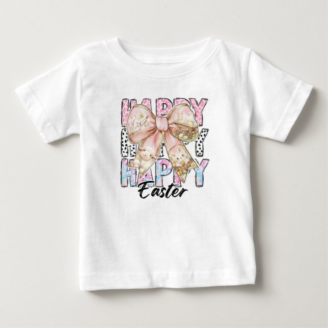 Girls Happy Oaster Coquette Bow Baby T-shirt (Vorderseite)