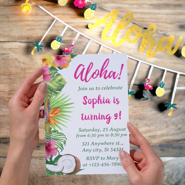 Girls Hawaiian Luau Party, Aloha Tropical Birthday Einladung (Von Creator hochgeladen)