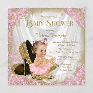 Girls High Heel Shoel Pearl Baby Shower Einladung