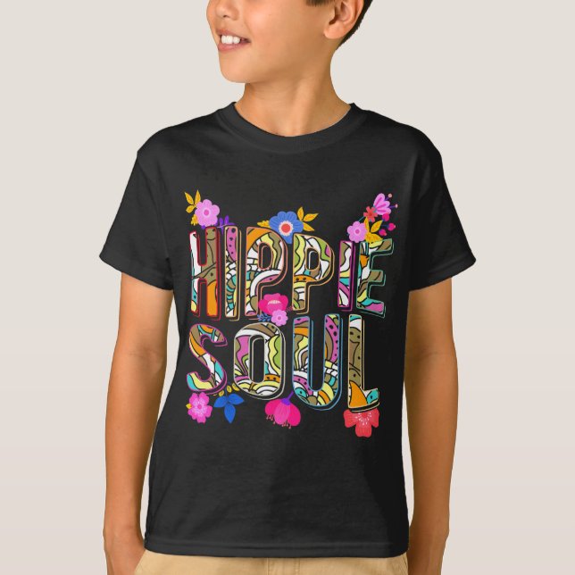 Girls Hippie 60er 70er Bunte Blume Frieden T-Shirt (Vorderseite)