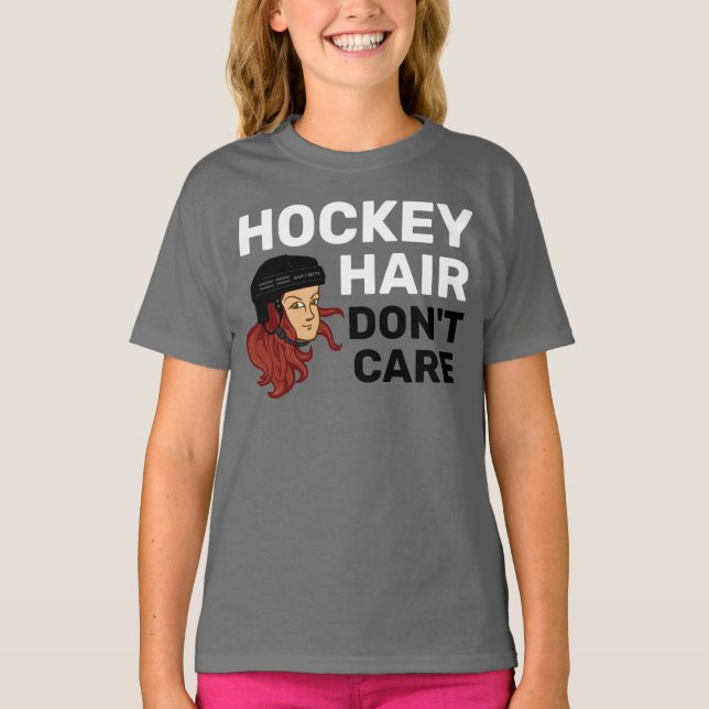 Girls Hockey Hair Don't Care Red Head T - Shirt (Vorderseite)