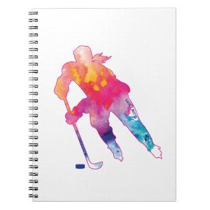 Girls Hockey Player Watercolor Pinsel Notebook Notizblock