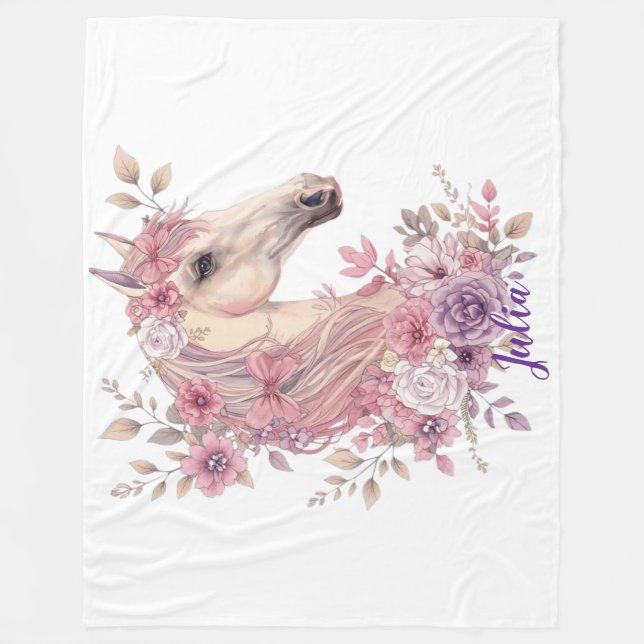 Girls Horse Pastel Fleece Blanket (Vorderseite)