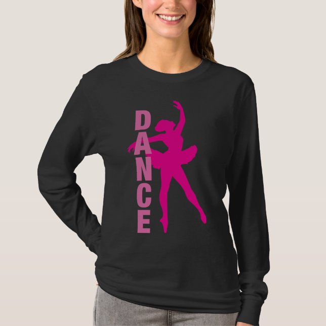 Girls Hot Pink Ballerina Tanz T-Shirt (Vorderseite)