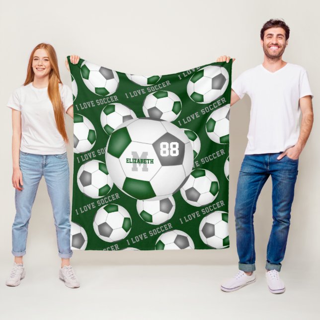 Girls I Liebe Fußball Sportmantra grün grau Fleecedecke (Beispiel)