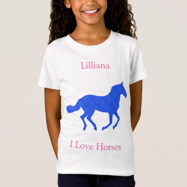 Girls "I Liebe Horses" Royal Blue Horse T - Shirt (Vorderseite)