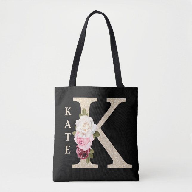 Girls Imitate Gold Glitzer Floral Letter K Monogra Tasche (Vorderseite)