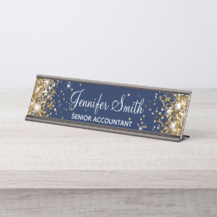 Girls Imitats Gold Glitzer Midnight Blue Schreibtischnamensplakette