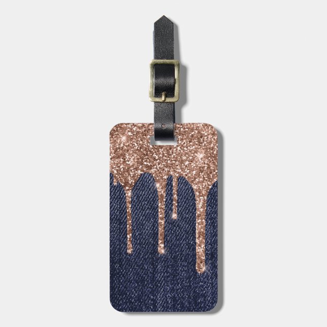 Girls Imitats Rose Gold Glitzer Jeans Gepäckanhänger (Vorderseite vertikal)