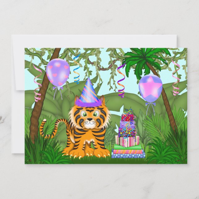 Girls Jungle Bengalisch Tiger Einladung zum Geburt (Vorderseite)