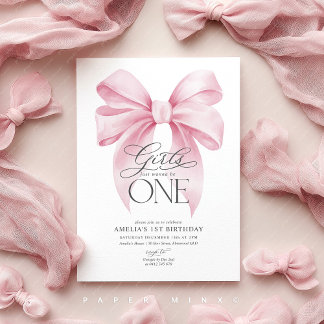 Girls just wanna be ONE 1st Birthday Pink Bow  Einladung