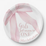 Girls just wanna be One Pink Bow  Pappteller<br><div class="desc">Girls just wanna be One Pink Bow Paper Plates
Pink Bow Coquette Girl 1st Birthday paper plates - Girls Just Wanna be ONE</div>